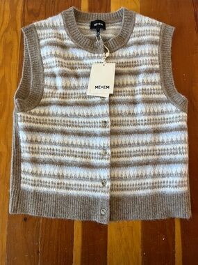 ME+EM Taupe & Cream Striped Button-Front Knit Vest